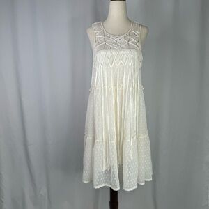 NWT Shyanne sleeveless dress macrame fringe chiffon tiered boho festival S
